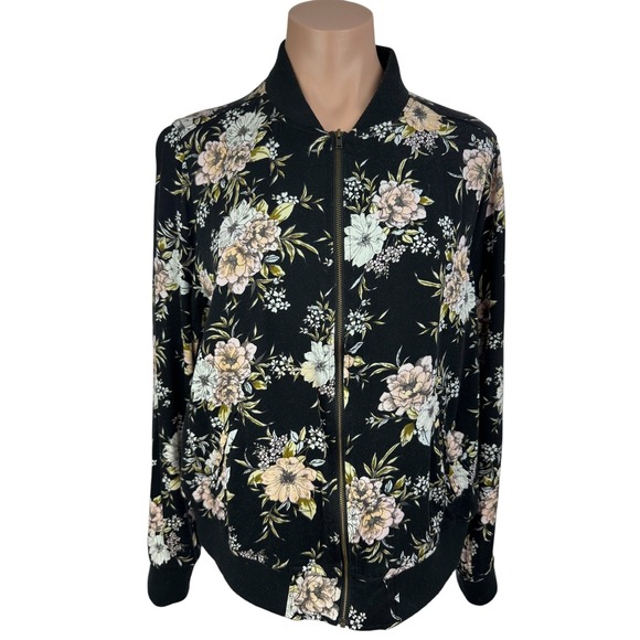 torrid Jackets & Blazers - Torrid Jacket Size 00 Black w Pink White Yellow Floral Long Sleeve 100% Rayon
